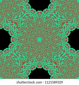 Seamless Hand Drawn Pattern with Doodle Elements. Trendy Zendoodle Rapport for Feminine Fabric, Wallpaper, Dress. Cute Autumn Background in Orient Style. Vector Seamless Texture with Flowers