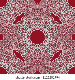 Seamless Hand Drawn Pattern with Doodle Elements. Trendy Zendoodle Rapport for Feminine Fabric, Wallpaper, Dress. Cute Summer Background in Orient Style. Vector Seamless Texture with Flowers