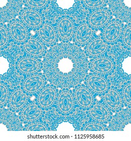 Seamless Hand Drawn Pattern with Doodle Elements. Vintage Zendoodle Rapport for Feminine Cloth, Paper, Print. Cute Summer Background in Orient Style. Vector Seamless Texture with Flowers
