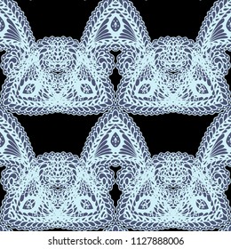 Seamless Hand Drawn Pattern with Doodle Elements. Trendy Zendoodle Rapport for Feminine Print, Linen, Textile. Cute Autumn Background in Orient Style. Vector Seamless Texture with Flowers