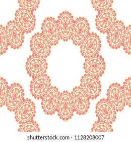 Seamless Hand Drawn Pattern with Doodle Elements. Vintage Zendoodle Rapport for Feminine Print, Linen, Textile. Cute Summer Background in Orient Style. Vector Seamless Texture with Flowers