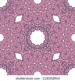 Seamless Hand Drawn Pattern with Doodle Elements. Vintage Zendoodle Rapport for Feminine Fabric, Wallpaper, Dress. Cute Summer Background in Orient Style. Vector Seamless Texture with Flowers