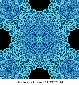 Seamless Hand Drawn Pattern with Doodle Elements. Trendy Zendoodle Rapport for Feminine Cloth, Paper, Print. Cute Summer Background in Orient Style. Vector Seamless Texture with Flowers
