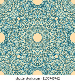 Seamless Hand Drawn Pattern with Doodle Elements. Modern Zendoodle Rapport for Feminine Cloth, Paper, Print. Cute Autumn Background in Orient Style. Vector Seamless Texture with Flowers