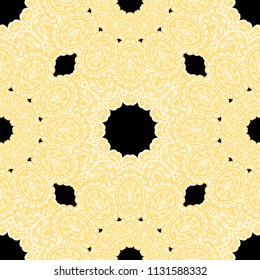 Seamless Hand Drawn Pattern with Doodle Elements. Vintage Zendoodle Rapport for Feminine Fabric, Wallpaper, Dress. Cute Autumn Background in Orient Style. Vector Seamless Texture with Flowers