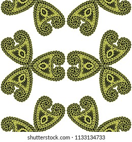 Seamless Hand Drawn Pattern with Doodle Elements. Trendy Zendoodle Rapport for Feminine Fabric, Linen, Textile. Cute Autumn Background in Orient Style. Vector Seamless Texture with Flowers