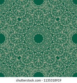 Seamless Hand Drawn Pattern with Doodle Elements. Vintage Zendoodle Rapport for Feminine Fabric, Wallpaper, Dress. Cute Summer Background in Orient Style. Vector Seamless Texture with Flowers