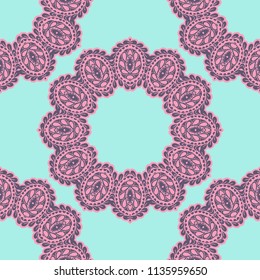 Seamless Hand Drawn Pattern with Doodle Elements. Trendy Zendoodle Rapport for Feminine Cloth, Paper, Print. Cute Summer Background in Orient Style. Vector Seamless Texture with Flowers