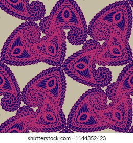 Seamless Hand Drawn Pattern with Doodle Elements. Trendy Zendoodle Rapport for Feminine Print, Linen, Textile. Cute Summer Background in Orient Style. Vector Seamless Texture with Flowers
