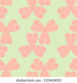 Seamless Hand Drawn Pattern with Doodle Elements. Vintage Zendoodle Rapport for Feminine Print, Linen, Textile. Cute Summer Background in Orient Style. Vector Seamless Texture with Flowers