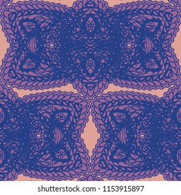 Seamless Hand Drawn Pattern with Doodle Elements. Vintage Zendoodle Rapport for Feminine Fabric, Wallpaper, Dress. Cute Summer Background in Orient Style. Vector Seamless Texture with Flowers