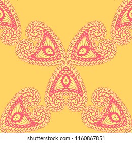 Seamless Hand Drawn Pattern with Doodle Elements. Trendy Zendoodle Rapport for Feminine Cloth, Paper, Dress. Cute Autumn Background in Orient Style. Vector Seamless Texture with Flowers