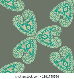 Seamless Hand Drawn Pattern with Doodle Elements. Vintage Zendoodle Rapport for Feminine Fabric, Linen, Textile. Cute Spring Background in Orient Style. Vector Seamless Texture with Flowers