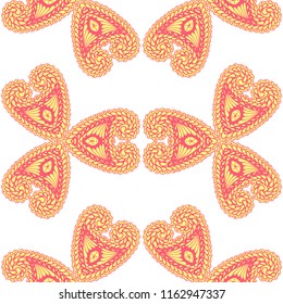 Seamless Hand Drawn Pattern with Doodle Elements. Vintage Zendoodle Rapport for Feminine Fabric, Linen, Textile. Cute Summer Background in Orient Style. Vector Seamless Texture with Flowers