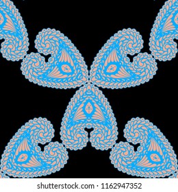 Seamless Hand Drawn Pattern with Doodle Elements. Vintage Zendoodle Rapport for Feminine Cloth, Paper, Dress. Cute Summer Background in Orient Style. Vector Seamless Texture with Flowers