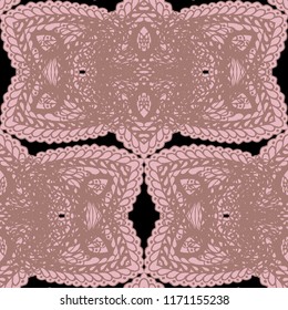 Seamless Hand Drawn Pattern with Doodle Elements. Modern Zendoodle Rapport for Feminine Cloth, Paper, Dress. Cute Spring Background in Orient Style. Vector Seamless Texture with Flowers