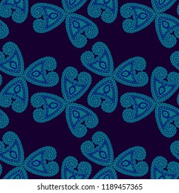 Seamless Hand Drawn Pattern with Doodle Elements. Modern Zendoodle Rapport for Feminine Print, Linen, Textile. Cute Summer Background in Orient Style. Vector Seamless Texture with Flowers