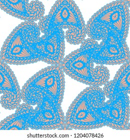 Seamless Hand Drawn Pattern with Doodle Elements. Modern Zendoodle Rapport for Feminine Cloth, Paper, Print. Cute Summer Background in Orient Style. Vector Seamless Texture with Flowers