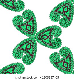 Seamless Hand Drawn Pattern with Doodle Elements. Vintage Zendoodle Rapport for Feminine Cloth, Wallpaper, Dress. Cute Spring Background in Orient Style. Vector Seamless Texture with Flowers