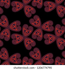 Seamless Hand Drawn Pattern with Doodle Elements. Trendy Zendoodle Rapport for Feminine Print, Linen, Textile. Cute Summer Background in Orient Style. Vector Seamless Texture with Flowers