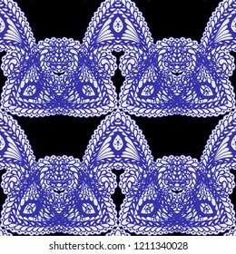 Seamless Hand Drawn Pattern with Doodle Elements. Vintage Zendoodle Rapport for Feminine Fabric, Wallpaper, Dress. Cute Summer Background in Orient Style. Vector Seamless Texture with Flowers
