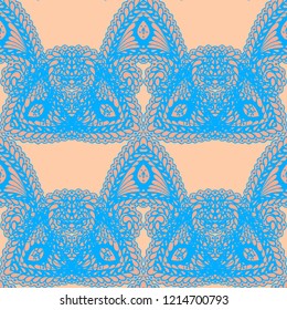 Seamless Hand Drawn Pattern with Doodle Elements. Vintage Zendoodle Rapport for Feminine Cloth, Paper, Dress. Cute Summer Background in Orient Style. Vector Seamless Texture with Flowers