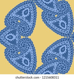 Seamless Hand Drawn Pattern with Doodle Elements. Modern Zendoodle Rapport for Feminine Print, Linen, Textile. Cute Spring Background in Orient Style. Vector Seamless Texture with Flowers