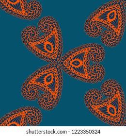 Seamless Hand Drawn Pattern with Doodle Elements. Vintage Zendoodle Rapport for Feminine Cloth, Wallpaper, Dress. Cute Spring Background in Orient Style. Vector Seamless Texture with Flowers