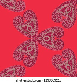 Seamless Hand Drawn Pattern with Doodle Elements. Vintage Zendoodle Rapport for Feminine Cloth, Paper, Dress. Cute Spring Background in Orient Style. Vector Seamless Texture with Flowers