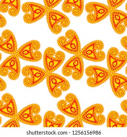 Seamless Hand Drawn Pattern with Doodle Elements. Trendy Zendoodle Rapport for Feminine Fabric, Wallpaper, Dress. Cute Summer Background in Orient Style. Vector Seamless Texture with Flowers