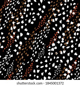 Seamless hand drawn pattern dot art. Animal skin with Hand Painted Crossing Brush Strokes ,Design for fashion , fabric, textile, wallpaper, cover, web , wrapping and all prints on black