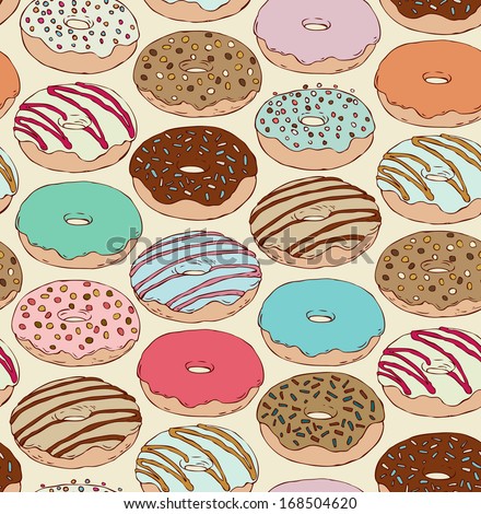 Similar – Image, Stock Photo Variety of doughnuts on pink background