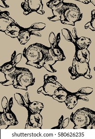 Seamless hand drawn pattern with easter rabbit. Background with bunny for wallpapers, textile, paper.