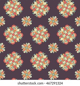 Seamless hand drawn pattern with ethnic decorative tribal elements. Vintage oriental style. Can be used as fabric, paper, fill page. Indian, asian, arabic, islamic, ottoman motif. Vector illustration.