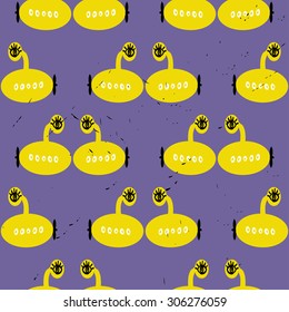 Seamless hand drawn pattern with eyes and yellow submarines.