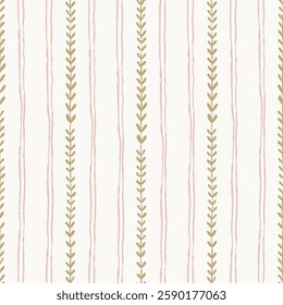 Seamless Hand Drawn Pattern Featuring Minimalist Stripes And Dotted Lines In Neutral Earthy Tones On A Light Background  