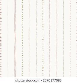 Seamless Hand Drawn Pattern Featuring Minimalist Textured Stripes And Dotted Lines In Neutral Earthy Tones On A Light Background  