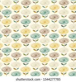 Seamless hand drawn pattern in  floral style. Decorative abstract background with flowers in pastel colors