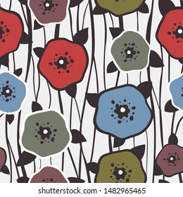 Seamless hand drawn pattern with flowers. Decorative abstract background in pastel colors