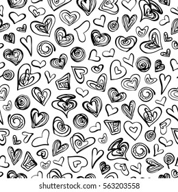 Seamless hand drawn pattern with hearts. Vector graphic illustration.