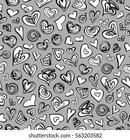 Seamless hand drawn pattern with hearts. Vector graphic illustration.