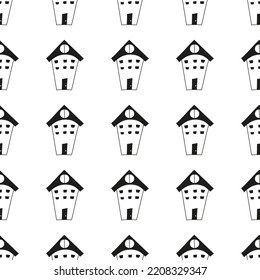 Seamless hand drawn pattern with houses. Doodle black and white pattern for kids, fabric, prints