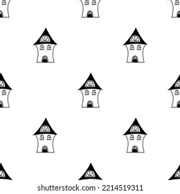 Seamless Hand drawn pattern with houses in doodle style for kids fabric, clothes, posters, prints