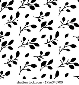 Seamless hand drawn pattern with leaves isolated on white background. Silhouette leaves for menu, greeting cards, wallpapers, covers.