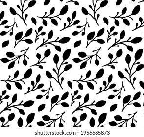 Seamless hand drawn pattern with leaves isolated on white background. Silhouette leaves for menu, greeting cards, wallpapers, covers.