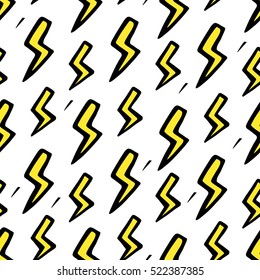 Seamless hand drawn pattern of lightning