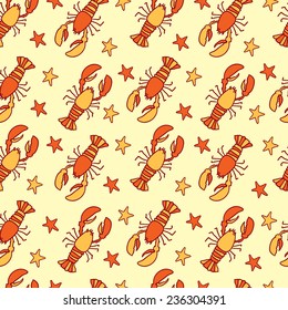 Seamless hand drawn pattern with lobsters.