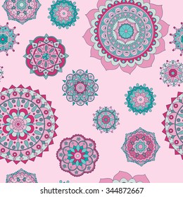 Seamless hand drawn pattern with mandala