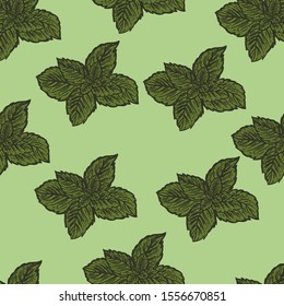 Seamless hand drawn pattern of mint leaves.