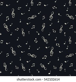 Seamless hand drawn pattern with notes. Repetition musical background